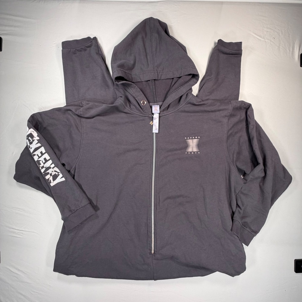 Savage X Fenty Womens 2X Charcoal Gray Zip Hoodie Jogger Lounge Set 0488